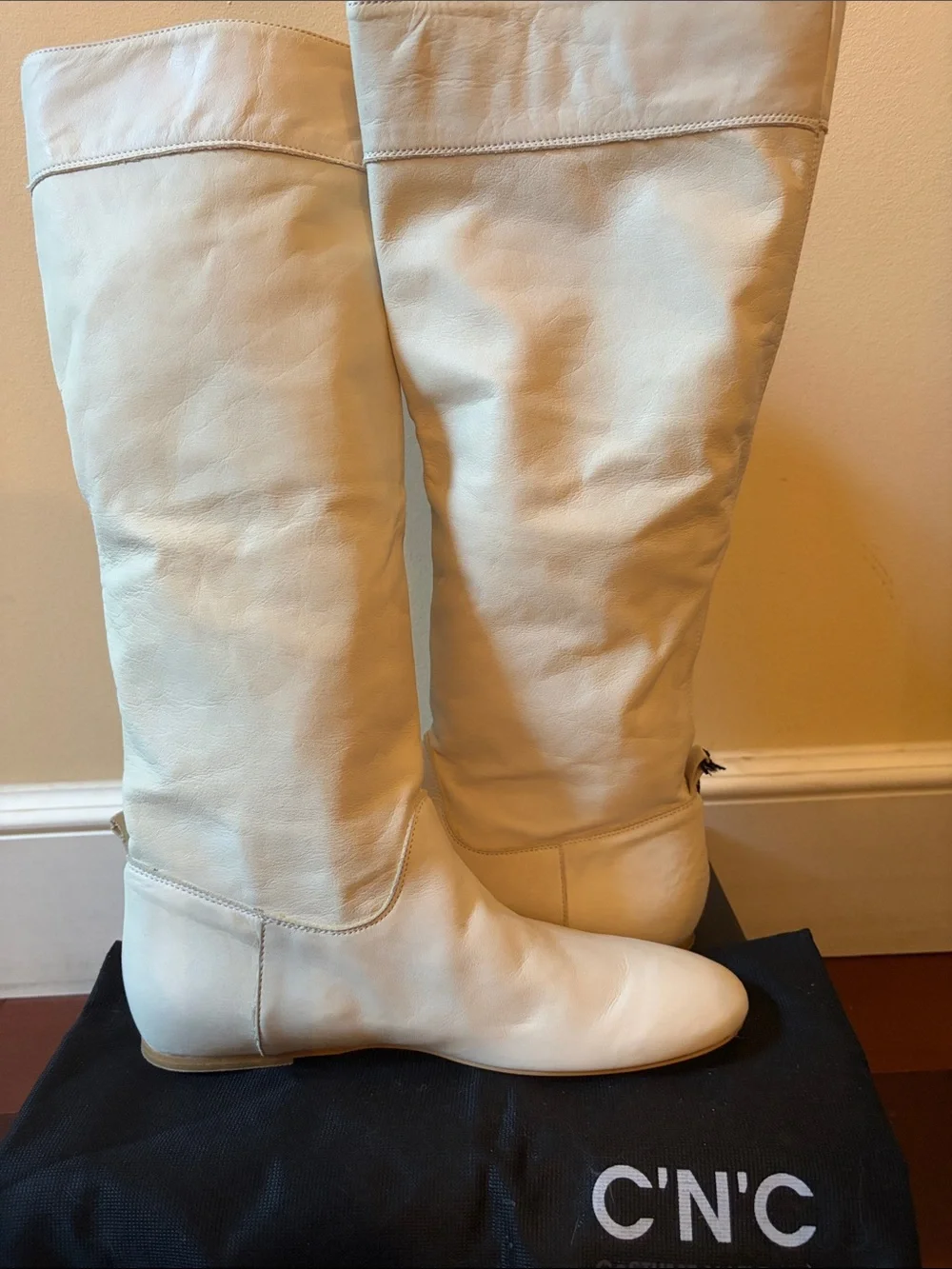 CNC Costume National Cream Leather Boots